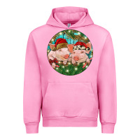 Fuchsia Pink Christmas Pigs Urban Hoodie - RanaPortraitStore