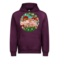 Mauve Wine Christmas Pigs Urban Hoodie - RanaPortraitStore