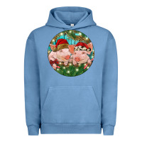 Pigment Pebble Blue Christmas Pigs Urban Hoodie - RanaPortraitStore
