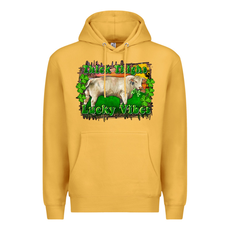 Thick Thighs Lucky Vibes Charolais Bull Premium Hoodie by RanaPortraitStore | Teevron