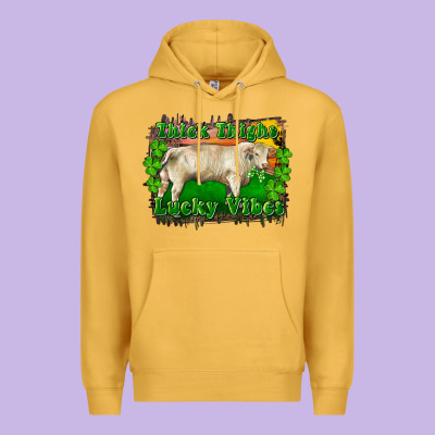 Premium Hoodie Thick Thighs Lucky Vibes Charolais Bull