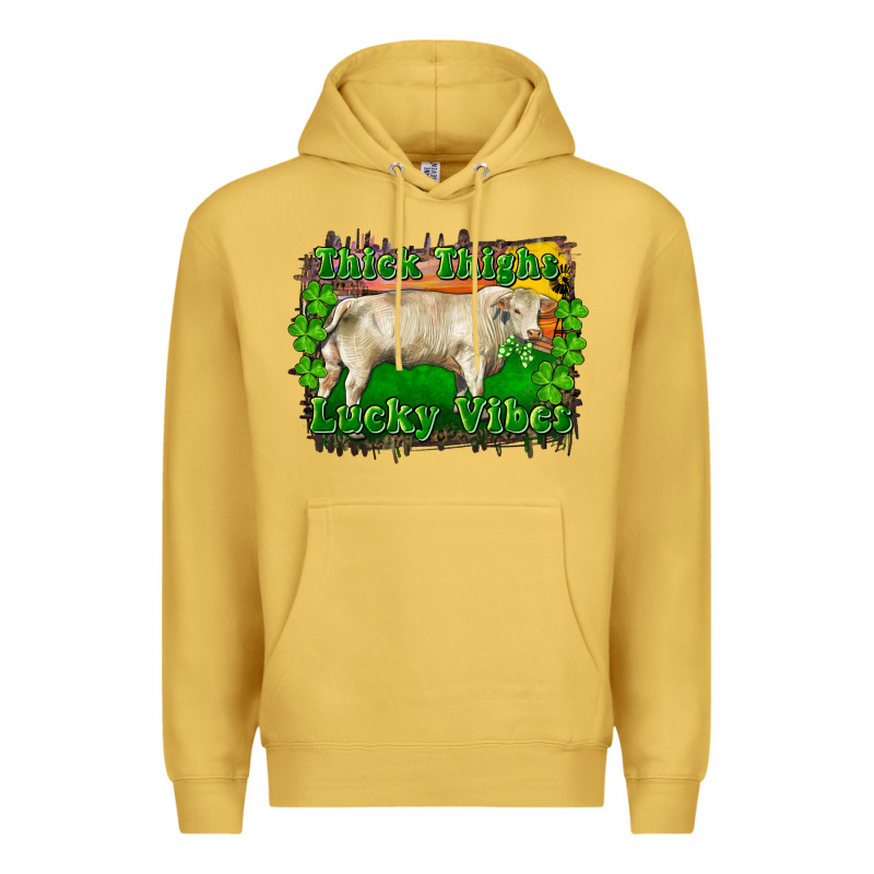 Thick Thighs Lucky Vibes Charolais Bull Premium Hoodie by RanaPortraitStore | Teevron