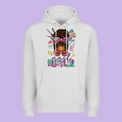 Premium Hoodie nail hustler afro messy bun