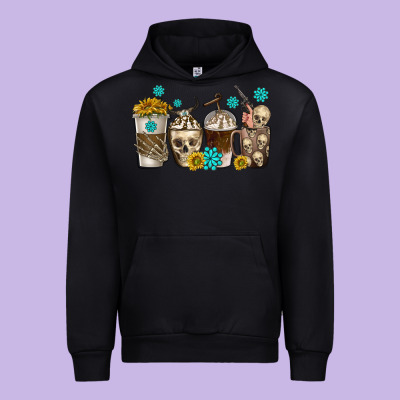 Urban Hoodie coffee cups bull skull with gemstones