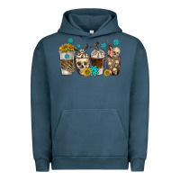 Pigment Midnight Navy coffee cups bull skull with gemstones Urban Hoodie - texasbilliewilder