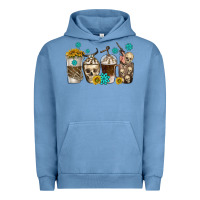 Pigment Pebble Blue coffee cups bull skull with gemstones Urban Hoodie - texasbilliewilder
