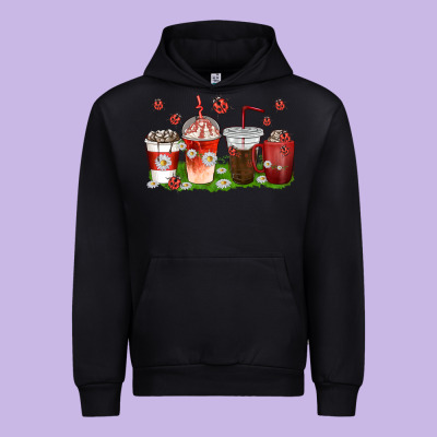 Urban Hoodie coffee cups lady bug with daisies