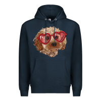 Navy toy poodle with love glasses Premium Hoodie - RanaPortraitStore