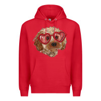 Red toy poodle with love glasses Premium Hoodie - RanaPortraitStore