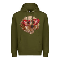 Army Green toy poodle with love glasses Premium Hoodie - RanaPortraitStore