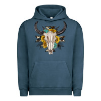 Pigment Midnight Navy cow aztec western bull skull Urban Hoodie - texasbilliewilder