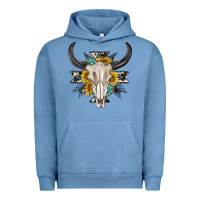 Pigment Pebble Blue cow aztec western bull skull Urban Hoodie - texasbilliewilder