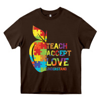Chocolate Brown Autism Teach Accept Understand Love Heavy Core Tee - CowhideDigitalArt