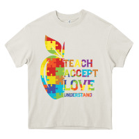 Cream Autism Teach Accept Understand Love Heavy Core Tee - CowhideDigitalArt