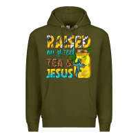 Army Green raised on sweet tea and jesus Premium Hoodie - texasbilliewilder