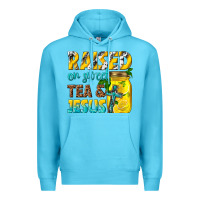 Ocean Blue raised on sweet tea and jesus Premium Hoodie - texasbilliewilder