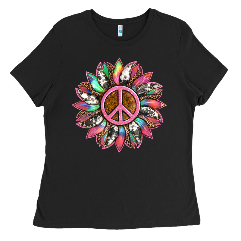 Sunflower And Tie Dye With Peace Sign Ladies Tee by Artiststas | Teevron