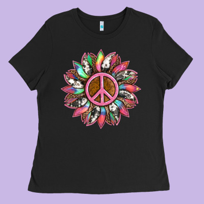 Sunflower And Tie Dye With Peace Sign Ladies Tee Designed By Artiststas