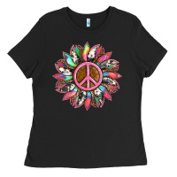 Black sunflower and tie dye with peace sign Ladies Tee - Artiststas