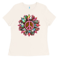 Bone sunflower and tie dye with peace sign Ladies Tee - Artiststas
