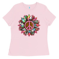 Bubblegum Pink sunflower and tie dye with peace sign Ladies Tee - Artiststas