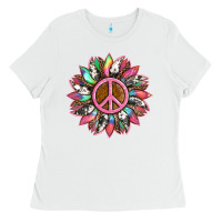 White sunflower and tie dye with peace sign Ladies Tee - Artiststas