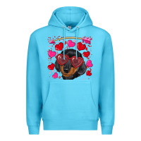 Ocean Blue valentine's day  dachshund puppy Premium Hoodie - RanaPortraitStore