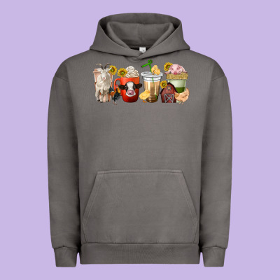 Urban Hoodie farm animals coffee cups