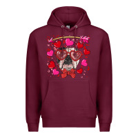 Burgundy Valentine's day  english bulldog Premium Hoodie - RanaPortraitStore