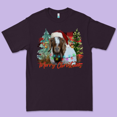 Merry Christmas Goat Premium Tee Designed By Cowhidedigitalart