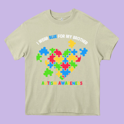Wear Blue For My Brother Autism Heavy Core Tee Designed By Cowhidedigitalart