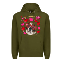 Army Green valentine's day  saint bernard dog Premium Hoodie - RanaPortraitStore