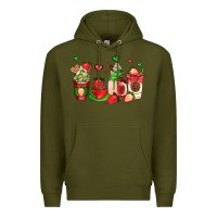 Army Green strawberry coffee cups Premium Hoodie - AdoDesignShop