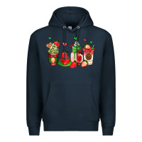 Navy strawberry coffee cups Premium Hoodie - AdoDesignShop