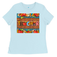 Baby Blue teacher and pens apples books leopard and tooled leather tumbler Ladies Tee - Artiststas