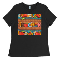 Black teacher and pens apples books leopard and tooled leather tumbler Ladies Tee - Artiststas