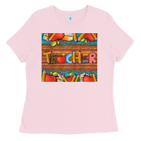Bubblegum Pink teacher and pens apples books leopard and tooled leather tumbler Ladies Tee - Artiststas