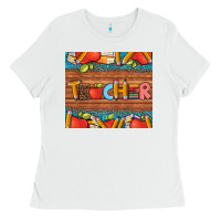 White teacher and pens apples books leopard and tooled leather tumbler Ladies Tee - Artiststas