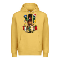 Antique Gold teacher life afro messy bun Premium Hoodie - texasbilliewilder