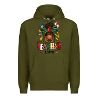 Army Green teacher life afro messy bun Premium Hoodie - texasbilliewilder