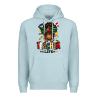 Blue Mist teacher life afro messy bun Premium Hoodie - texasbilliewilder