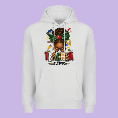 Premium Hoodie teacher life afro messy bun