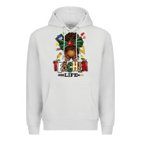 Dove Grey teacher life afro messy bun Premium Hoodie - texasbilliewilder