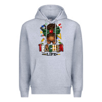 Heather Grey teacher life afro messy bun Premium Hoodie - texasbilliewilder