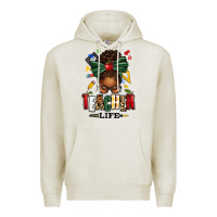 Oatmeal Heather teacher life afro messy bun Premium Hoodie - texasbilliewilder