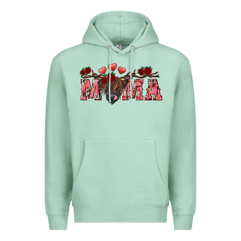 Valentine's Day Mama Black Highland Cow Premium Hoodie by RanaPortraitStore | Teevron