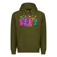 Army Green christmas trees and lights Premium Hoodie - Zillion Design Studio