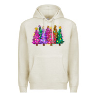 Oatmeal Heather christmas trees and lights Premium Hoodie - Zillion Design Studio