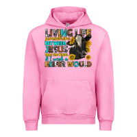 Fuchsia Pink living life somewhere between jesus Urban Hoodie - texasbilliewilder