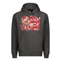 Charcoal Heather Valentines Day Pig Hogs And Kisses Premium Hoodie - RanaPortraitStore